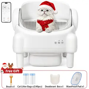 ECORUI Open Top Self - Cleaning - Cat Litter Box - Automatic with App Control for Multiple Cats, 10 Safety Sensors, Odor Control, Cream White (Large Waste Bin, Includes 2 Liners)