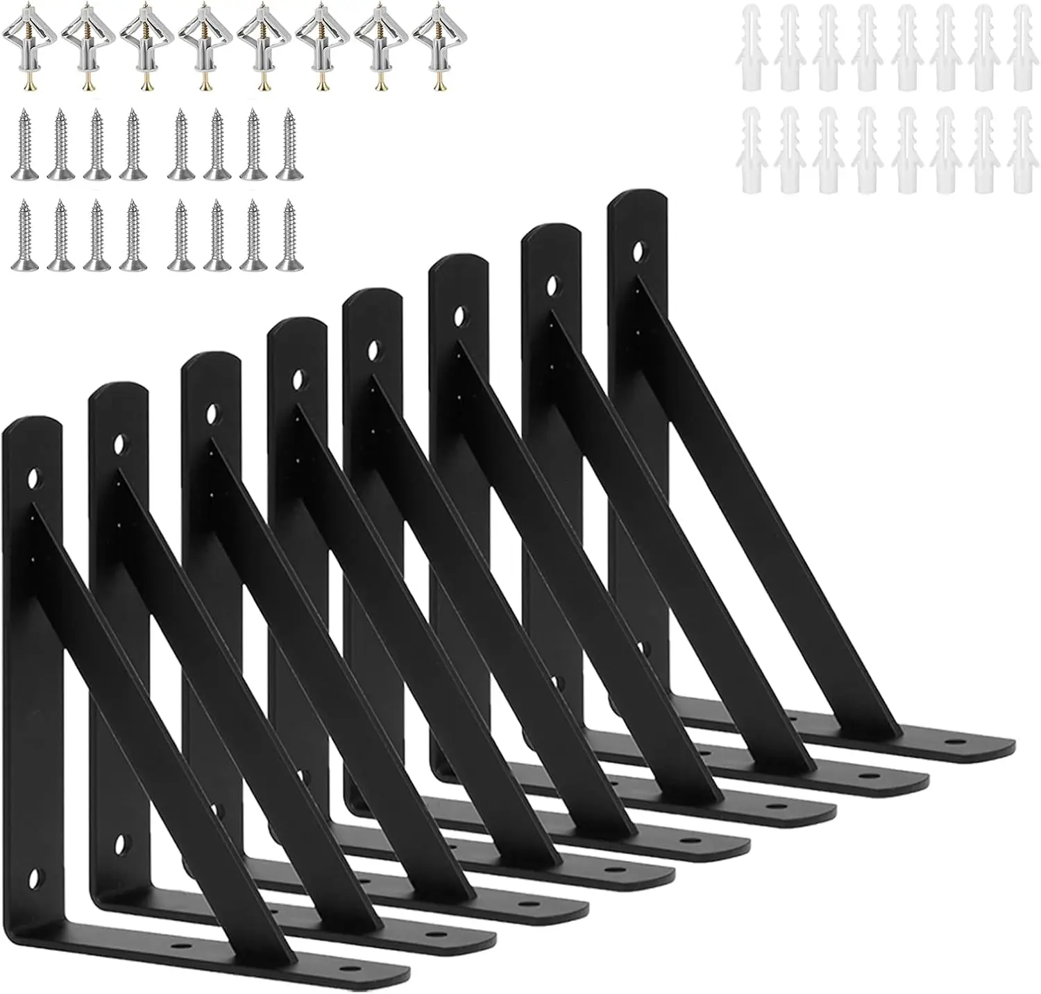 8 Pack L 6" x H 4" Heavy Duty Shelf Brackets with Screws, Black Metal, Wall Mount, 8 Count