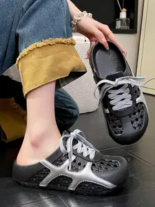 Unique Soft Sandals, Non-Matching Design, Women's Home & Outdoors Slippers, Casual PU Leather Patchwork Eva Sole, Less Than Ankle Height