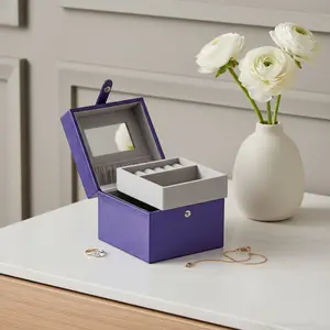 360 Stand 4-in Azure Faux Leather 5-Section Mirrored Square Standing Travel Organiser Box, Metal Accents, Felt-Lined Home Storage Solution for Decor & Gifting