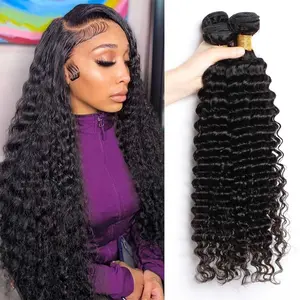 [SUMMER VIBES]Human Hair Bundles Hair Extensions 12A Deep Wave 100% Unprocessed Virgin Hair Weft Bundles For Women Wet And Wavy Hair Weaving Bundles Sew In Burmese Curly Human Hair Bundles Natural Black