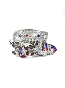 Punk Style Western Style Belt with American Eagle Stripes, Embellished with Rhinestones and Sequins, Unisex Fashion Accessory, Perfect for Daily Wear and Parties