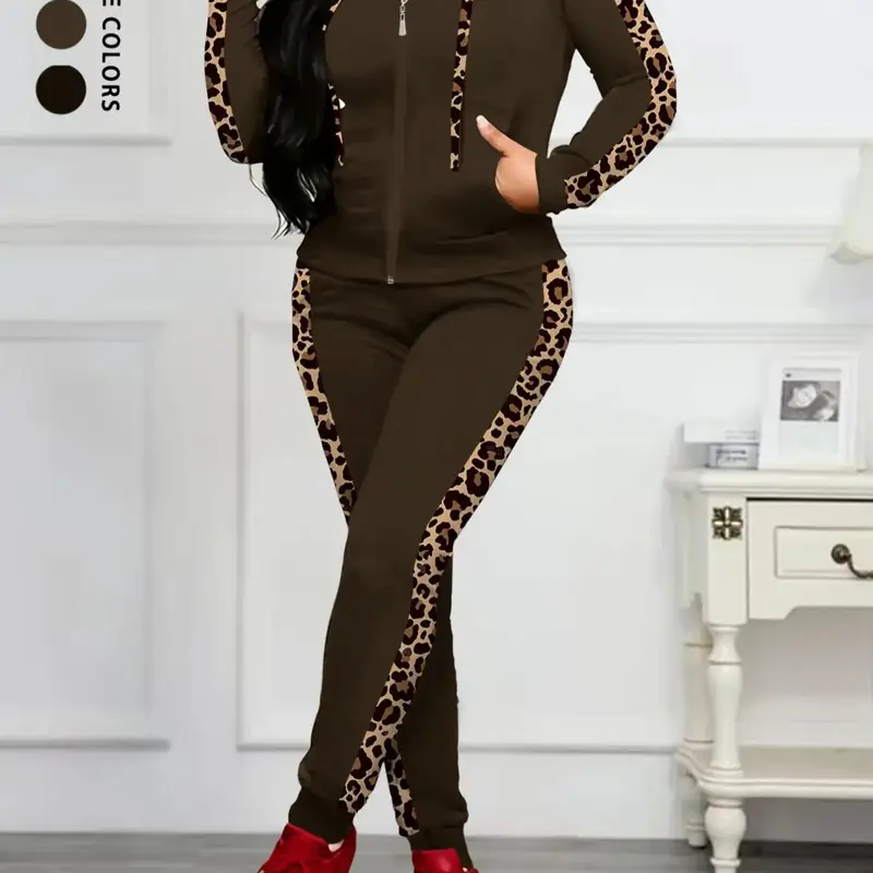 Women's Autumn Winter Long Sleeve Knit Pants & Top Matching Outfit Set, Knit Clothing Sets, Striped Set, Solid Color Fitted Casual with Leopard Print Stripes, Perfect for Loungewear Home & Party Wear Clothes Lady Womenswear