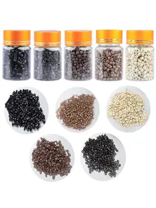 2500pcs Hair Extensions Beads Micro Links Beads, 5mm Silicone Lined Beads for I Tip Human Hair Extensions (Black/Light Brown/Dark Brown/Blonde/Dark Blonde)