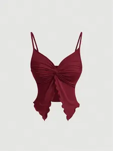 Women's Solid Color Butterfly Tie Shoulder Cami Romper, Casual Adjustable Spaghetti Strap One-piece Swimwear for Summer, Ladies Swimsuit for Beach Holiday Vacation