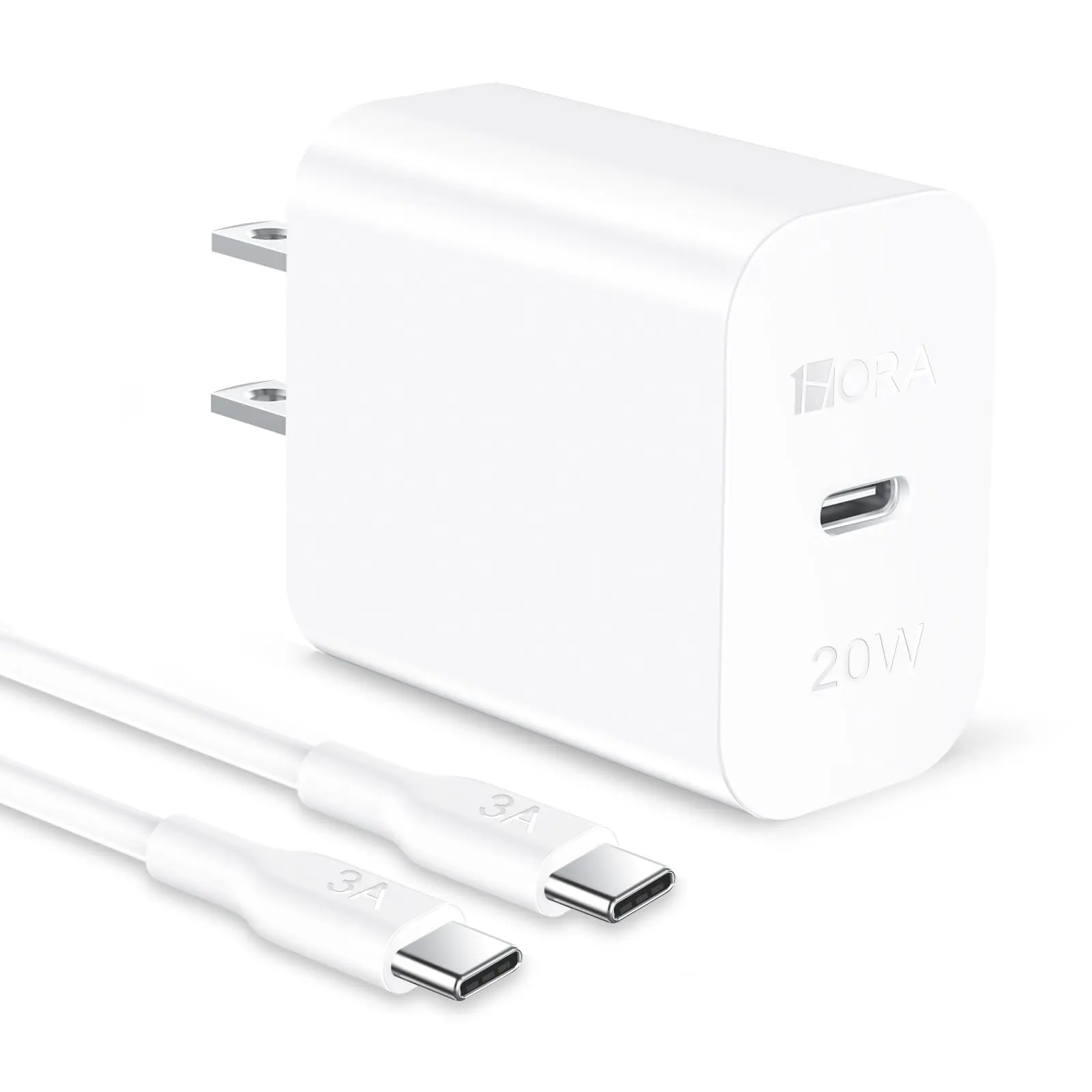 1Hora GAR153 20W Turbo Fast Charger with Type-C to Type-C Cable - 20W Power, Flame-Retardant, Fire Resistant Fast Chargers for Cellphones, Mobile Electronic Devices Charging Adapter, Usb Chargers