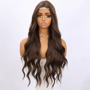 SMILCO/32Inch Small Lace Long Curly Brown Hair/Synthetic Wig/SM1678