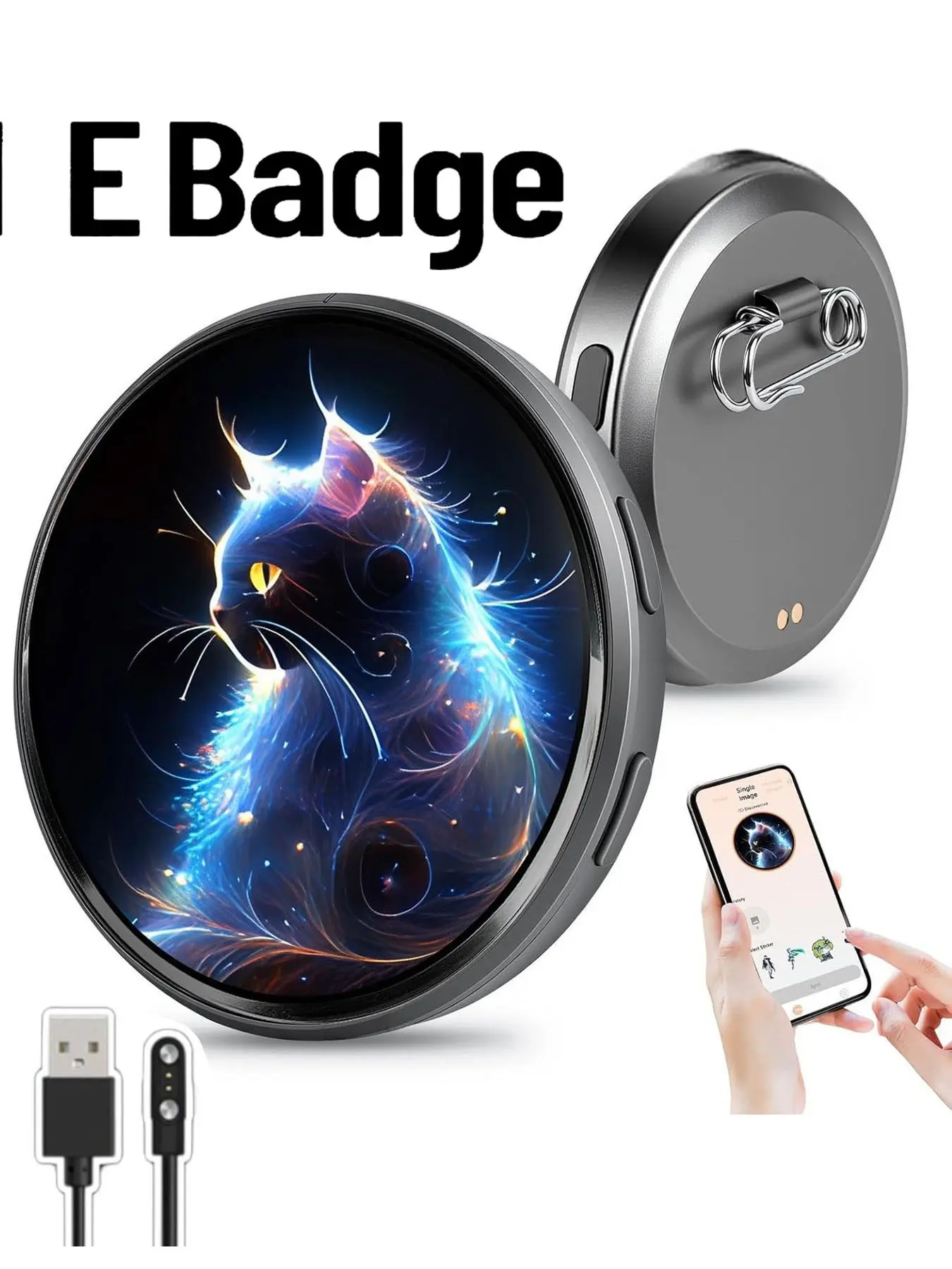 Smart Electronic Badge 1.7 Inch HD Display, Bluetooth-compatible Text Digital Animation Pattern, Backpack Bag Decoration, Holiday Gift, Pin Badge