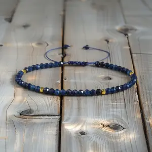 Natural Blue Sapphire 2mm Tiny Beads Bracelet, blue Crystal Healing Charka Minimalist Birthstone Bracelet Gift for Women