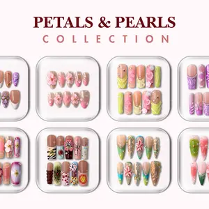 NailPhoria PETALS & PEARLS Collection - Handmade Press-On Nails | Reusable, Salon-Quality, Long-Lasting, Glossy Design