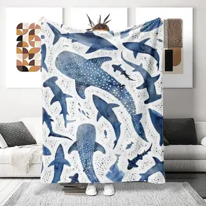 Ocean Master Shark Theme Blanket, Holiday Gift Trend, Living Room Leisure Use, Flannel Throw for Ocean Lovers, Soft Warm, Christmas, Halloween