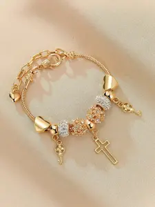 Women's Fashion Heart Cross Flower Beaded Bracelet, Elegant Charm Jewelry Accessory, Perfect Gift for Her, Trendy Design