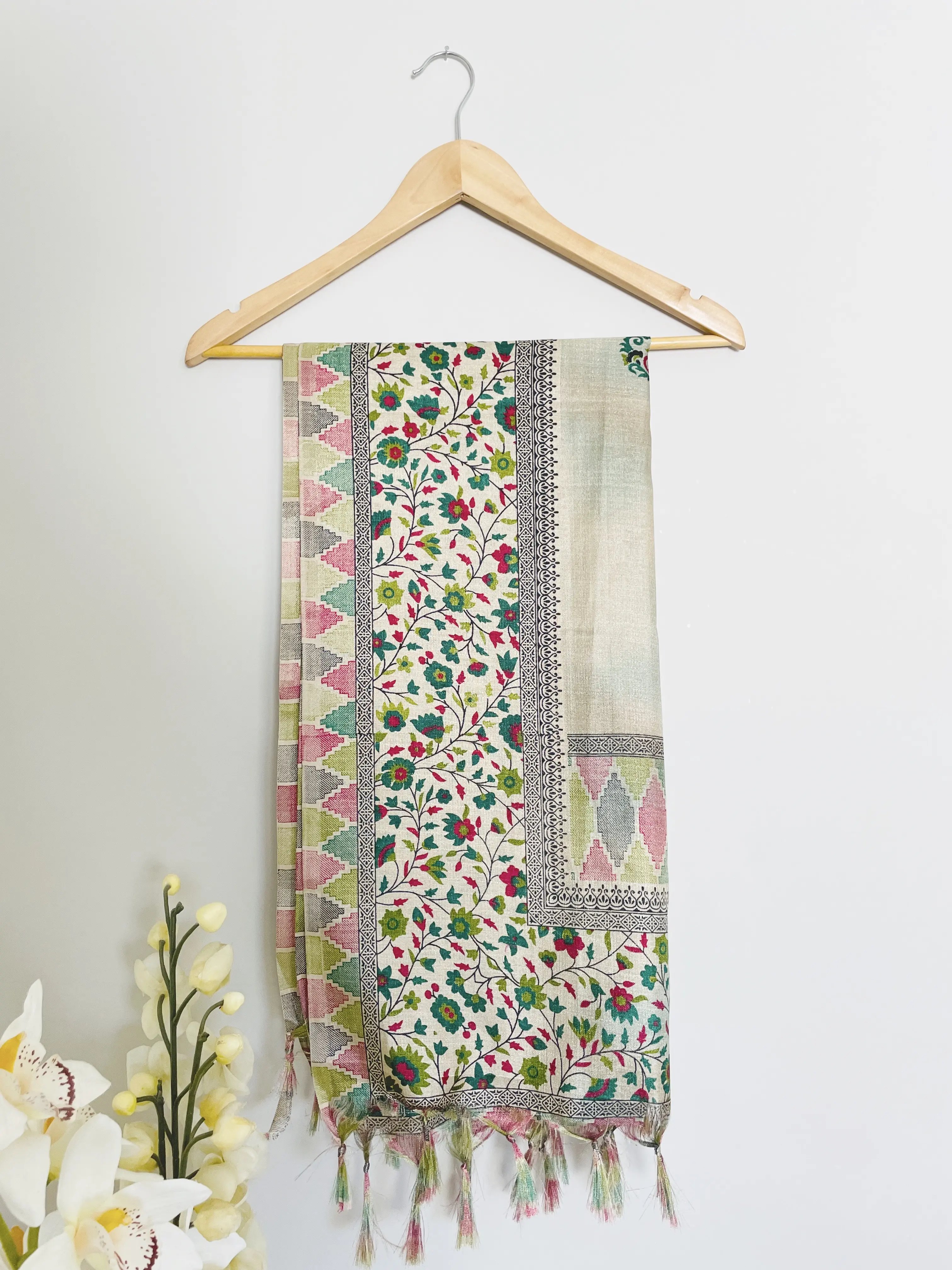 Floral Whisper - 100% Silk Artisan Sarong with Authentic Block Print Design, Hand Block Print Sarong, Sarong Beach Wrap, Pareo, Silk Scarf