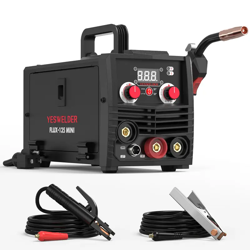 YesWelder FLUX-135MINI 135A 110V Gasless MIG Welder | 3-in-1 Flux Core/Lift TIG/Stick Inverter Welding Machine with Synergic Control