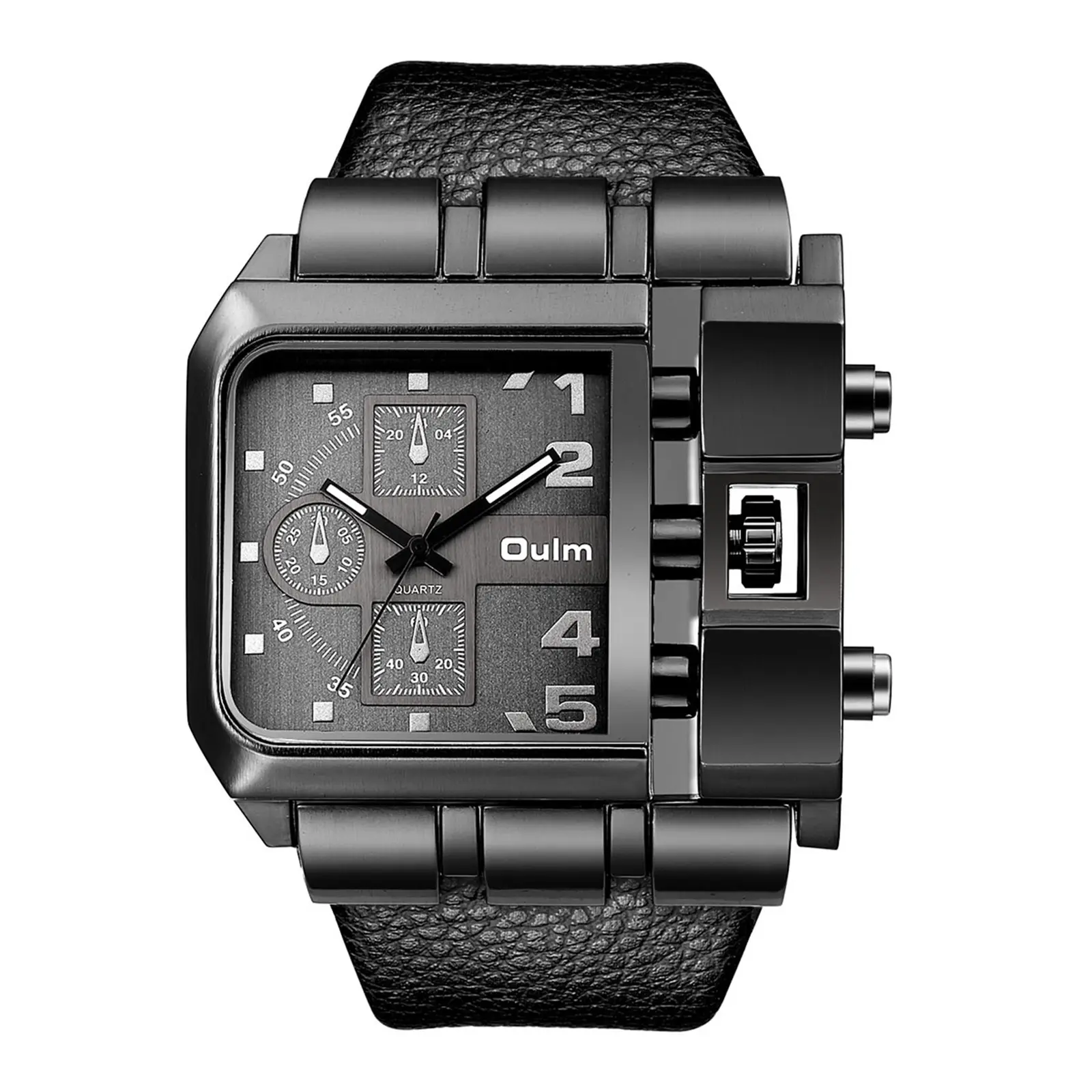 OIDEA Men's Professional Rectangular Wristwatch, Durable Lychee Grain PU Leather Strap, Anti-Scratch Hardened Mineral Glass, Decorative Triple Dials, Splash-Proof Fashion Watch