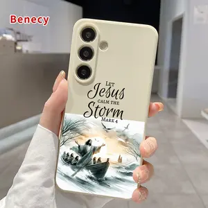 Straight Edge Phone Case Compatible with SAMSUNG Galaxy S23 Ultra S24 Plus S25 S22+  Jesus calms storm Pattern Anti-Scratch Shockproof TPU Bumper Drop-proof Cover Cellphone Protective