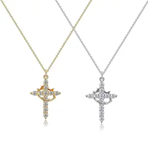 Zircon crown cross necklace rotating circle necklace gift for men and women couples gift springtok