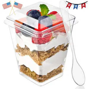 50 Pack 5 oz Plastic Dessert Cups with Lids and Spoons