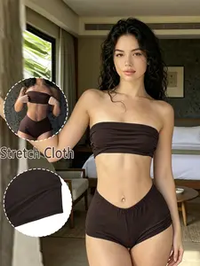 GILIPUR Sexy Strapless Matching Two-Piece Set with Bandeau Top and Shorts - TChic