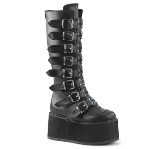 Demonia Damned-318 Black Vegan Leather Knee-high Boots