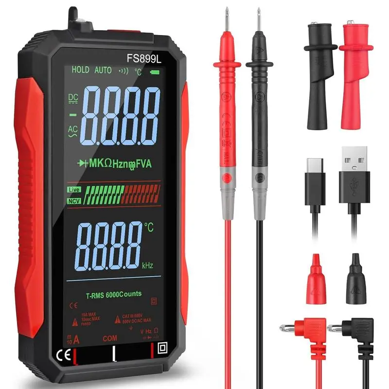 6000 Counts Smart Digital Multimeter – USB Rechargeable, Large Backlit Screen for Voltage/Resistance/Temp, NCV Non-Contact Detection, DIY Electrician Tool Kit – Portable & Professional fathersdaygift