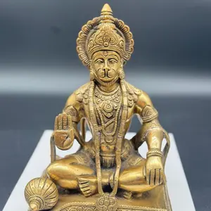 Blessing Hanuman Golden Statue - Handcrafted Spiritual Decor for Home & Office - Rich Gold Finish - Ideal for Meditation & Worship