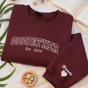 Custom Embroidered Godmother Sweatshirt, Godfather Hoodie with Godchild Name on Sleeve, Personalized Gift for Godmother Proposal, Baptism Gift, Gift for Mothers Day