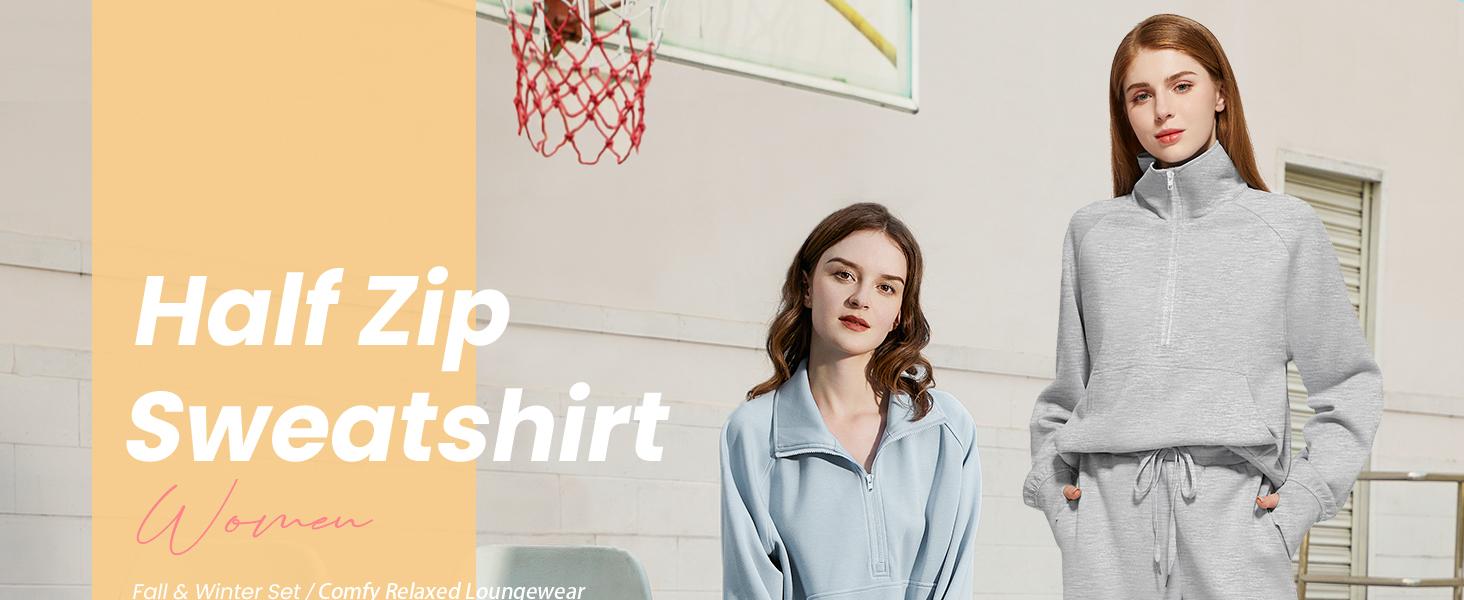 Casly Lamiit Women's 2 Piece Outfits Lounge Set 2026 Oversized Half Zip Sweatshirt Wide Leg Sweatpants Set Cozy Fabric Trendy Design All Match Stand Collar #Springfresh SpringStatements