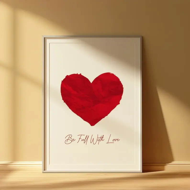 Full of Love Poster, Heart Print, Love Wall art, Valentine's Day Print, Gift For Her, Trendy Wall Art,Retro Wall Art,Red Wall Art,Love print