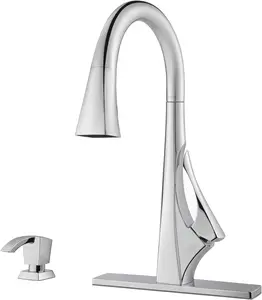 Pfister Venturi Kitchen Faucet with Pull Down Sprayer and Soap Dispenser, Single Handle, High Arc, Polished Chrome Finish, F5297VNC