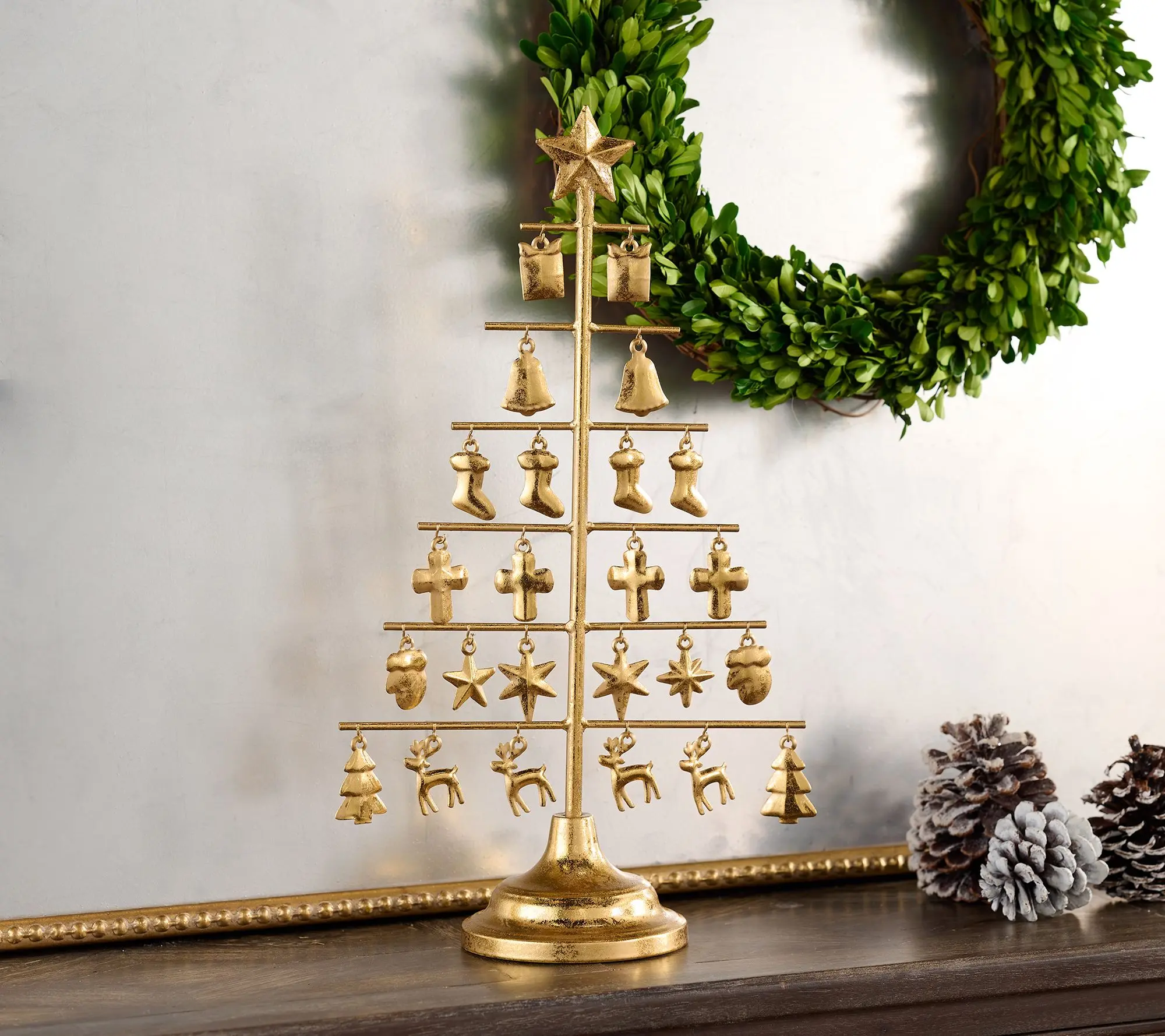 Cozy Cottage by Liz Marie 16.5" Gold Charm Christmas Tree