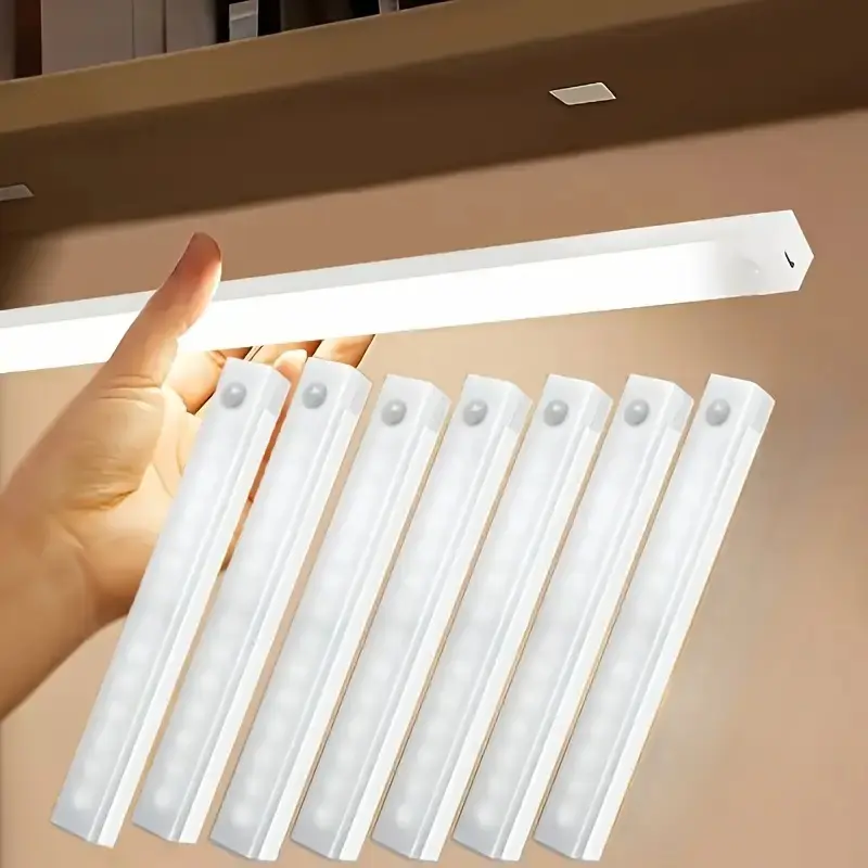 7-Piece Wireless Motion Sensor LED Strip Lights, Under Cabinet Lighting, Interior LED Lights, for Kitchen, Bedroom, Closet, Stairs, and Hallway, 20/30/50 cm, Rechargeable, Magnetic Mounting, Ambient Lights