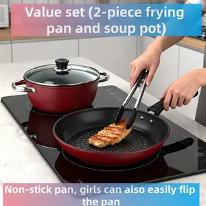 Set of soup pot + pan, kitchen pot set, household set, induction cooker, wok, soup pan, frying pan, stir-fry, non-stick pan, iron pan combination