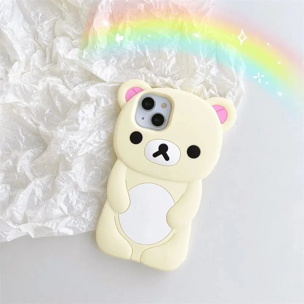 3D Rilakkuma Soft Silicone Protective Phone Case, Cute Cartoon Cover for iPhone 16/15/14/13/12/11 Pro, X, XS, XS Max, XR, 6/7/8 Plus, 4/4S, 5/5S and SE, Smartphone Casing, Fully Protected Shockproof Phone Accessory, Decorative Smartphone Protector