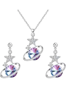 Planet Jewelry Sets Made of Swarovski Crystals, Planet Necklace and Dangle Stud Earrings Set for Women Girls Star Crystal Pendant Necklace with Extender Chain, Jewelry Gift for Mothers Day