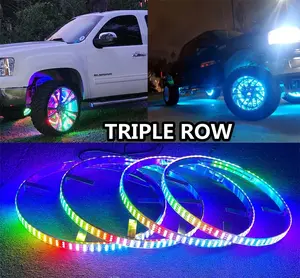 YDZWAVUI 17.5" LED Wheel Lights Triple Row RGB White Dream Color Chasing Flow Bluetooth Remote Control for Car Truck SUV Pickup Off-Road Vehicles