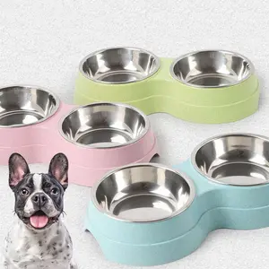 Double Pet Bowl, 1 Count Non-slip Pet Feeder Bowl with Stand, Pet Feeding Supplies for Food & Water, Easy to Clean, Suitable for Dogs & Cats, Drinking Water Bowl