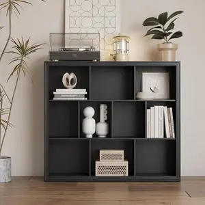 Wooden 10-Cube Storage Organizer, 3-Tier Bookshelf, Wood Black Bookshelf, Bookcase, Cubical Storage Shelf with 3 Removable Back Panels for Bedroom Home and Office
