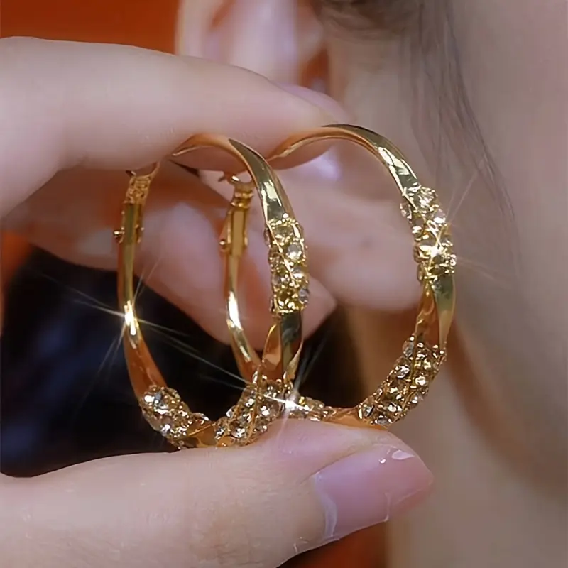 Twisted Huggie Hoop Earrings for Women with Beaded Rhinestones, 925 Sterling Silver Post for Elegant Daily Wear and Earring Stacks, Jewelry Stack, Bling Effect, Adults
