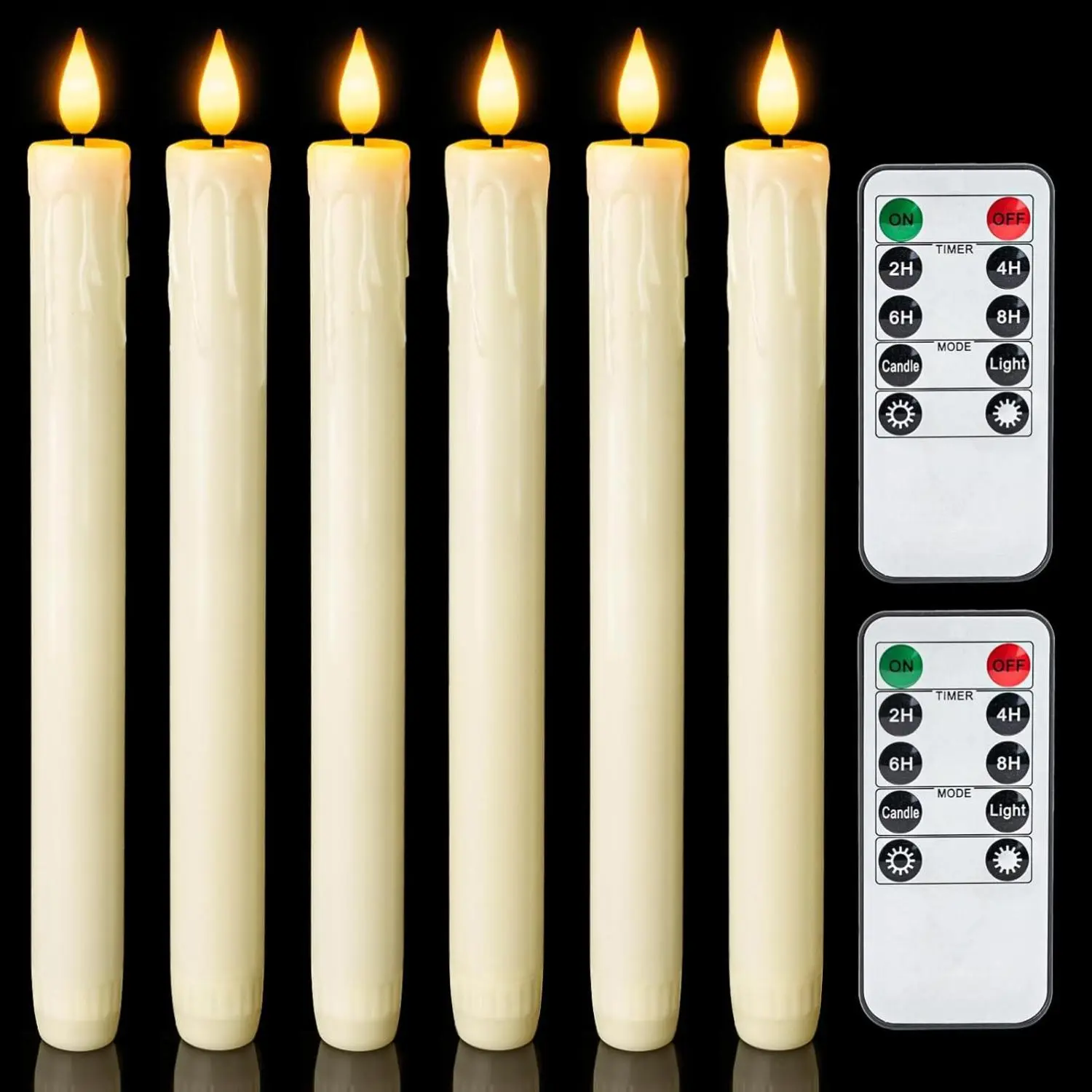 Real Wax LED Flameless Taper Candles with Remote Timer, 9.6 Inches Ivory Fake Candlesticks, Dripless Battery Operated Window Candle with 3D Flickerin