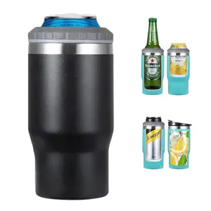 【US-based sellers】Can Cooler 4 in 1 Insulated Stainless Steel Fits 12 oz Cans & Bottles Perfect for Camping Beach Picnic Summer Drinkware Stylish Black Insulation Insulation Stylish Black