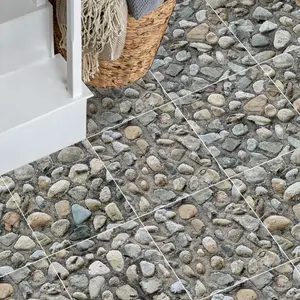 Self-Adhesive Vinyl Floor Tiles, 10pcs 20x20cm Retro Cobblestone Style, Easy Peel & Stick, Durable for Bathroom Kitchen Bedroom Living Room Decor