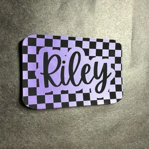Checkered Print Engraved Name Patch - Customizable 3in x 2in Velcro Bag Accessory with Personalized Name or initials