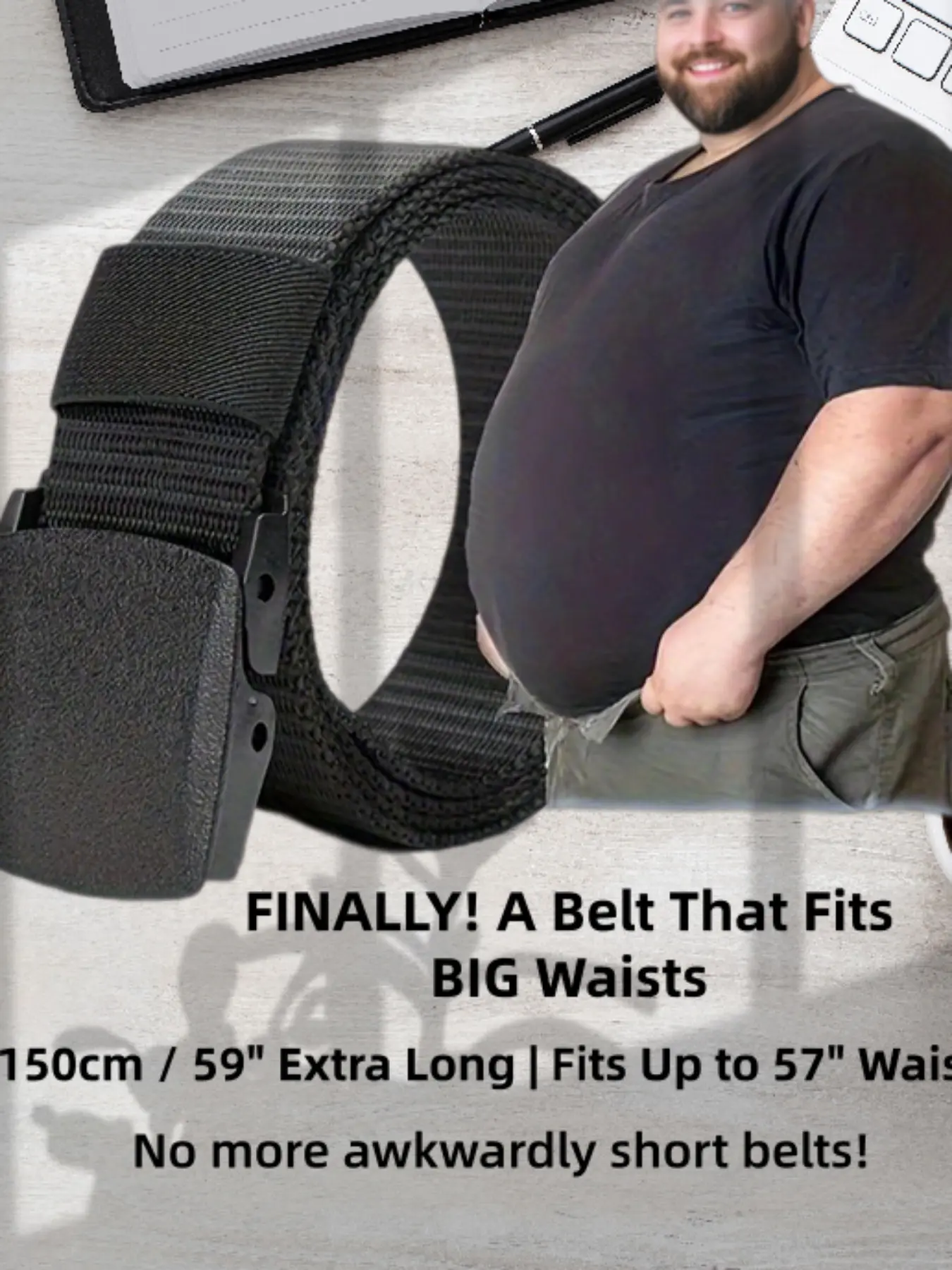 Big & Tall Outdoor Tactical Belt for Men, Adjustable Fit Canvas Waist Belt Up to 57 Inches, Comfortable & Durable for Daily Wear, Casual Style, Adjustable Side Belt