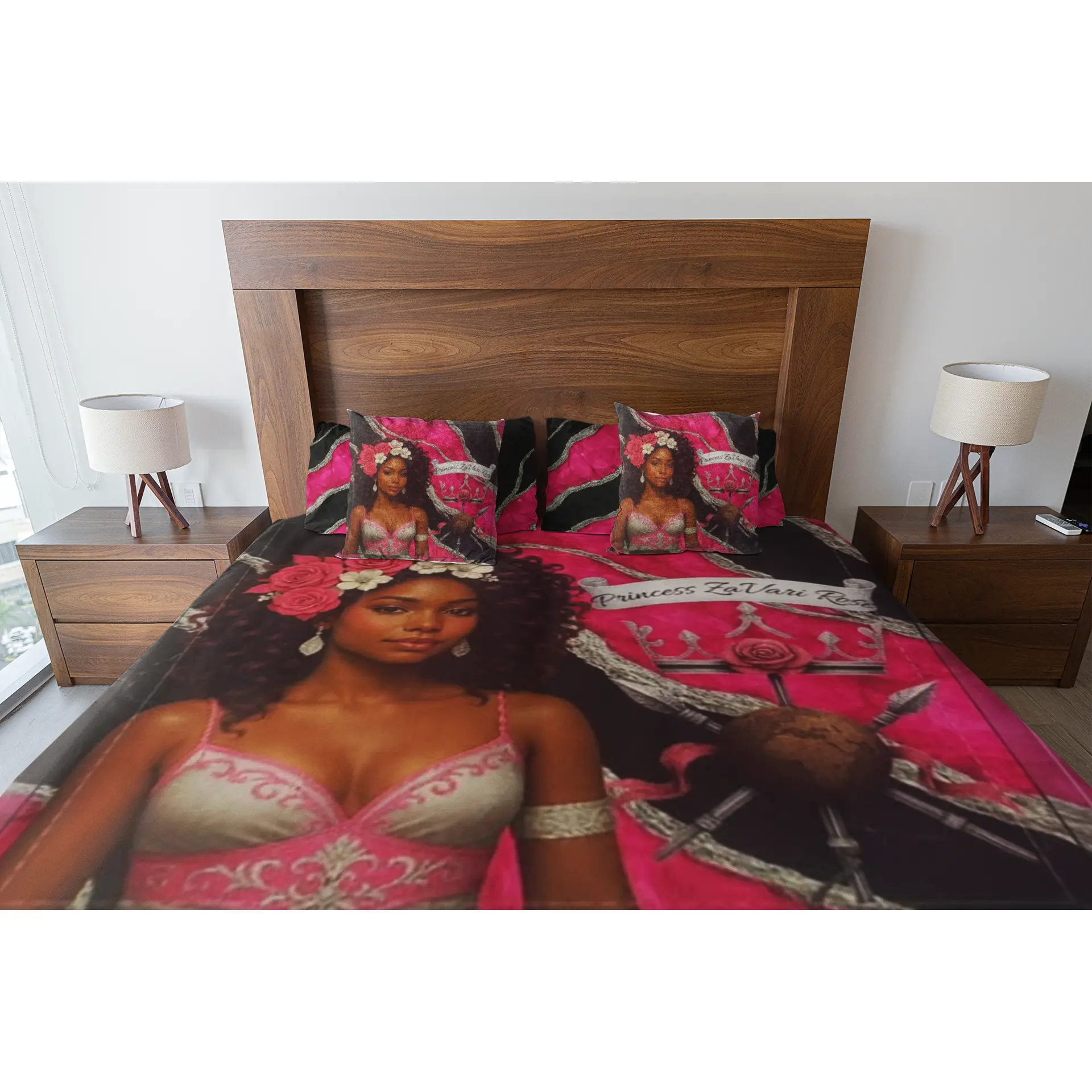 Princess ZaVari Rose Comforter, Blossoming Guard Fantasy Bedding, Pink Silver & Black Marble Luxury Quilt (Comforter Only)