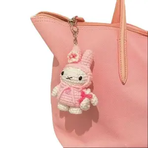 Pink Bunny Miffy Crochet Keychain – Handmade Amigurumi Bag Charm, Cute Plush Bunny Gift for Her