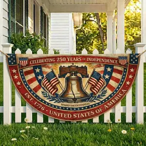 250th Anniversary USA Fan Flag, Polyester Semiquincentennial Patriotic Gifts, Liberty Bell Vintage Canvas Decor, July 4th Independence Day 2026 Banner