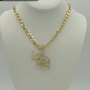 Gold Elephant Necklace with Sparkling Rhinestones and Heavy Chain for Men and Women