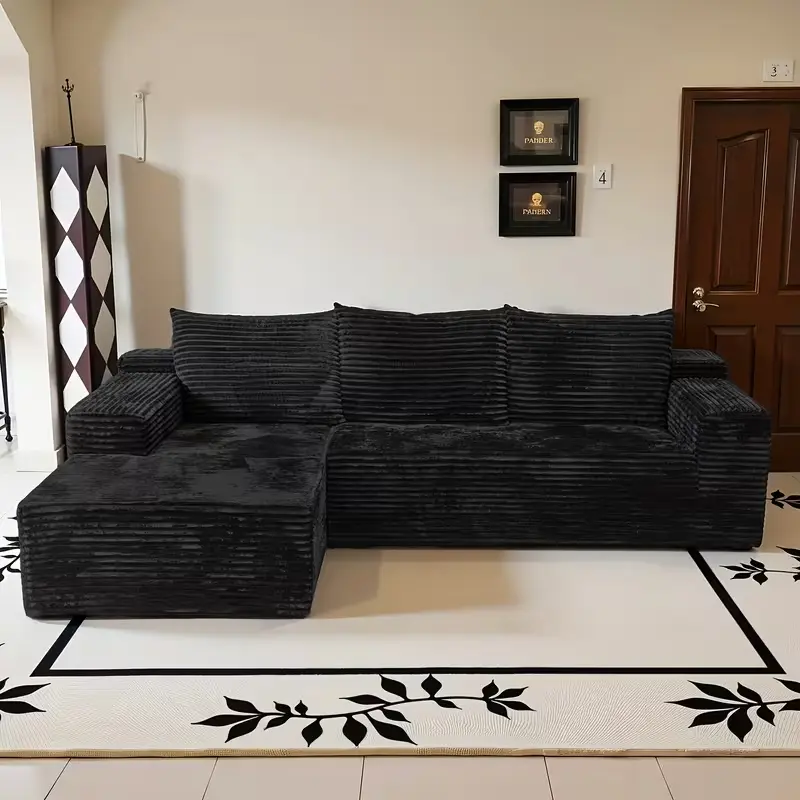 Living Room Sectional Boneless Modular Sofa - Corduroy Sofa bed , 106-inch Cloud Sectional Sofa with L-Shaped couches Chaise Lounge, Modern Sectional Sofa, Deep Seating Comfort, No Assembly Required