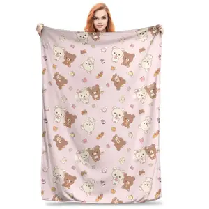 Bear Printed Flannel Blanket, Soft Warm Lightweight Throw Blanket, Cozy Home Decor Blanket for Bed Sofa Travel Office, Ideal Holiday Gift for Family & Friends